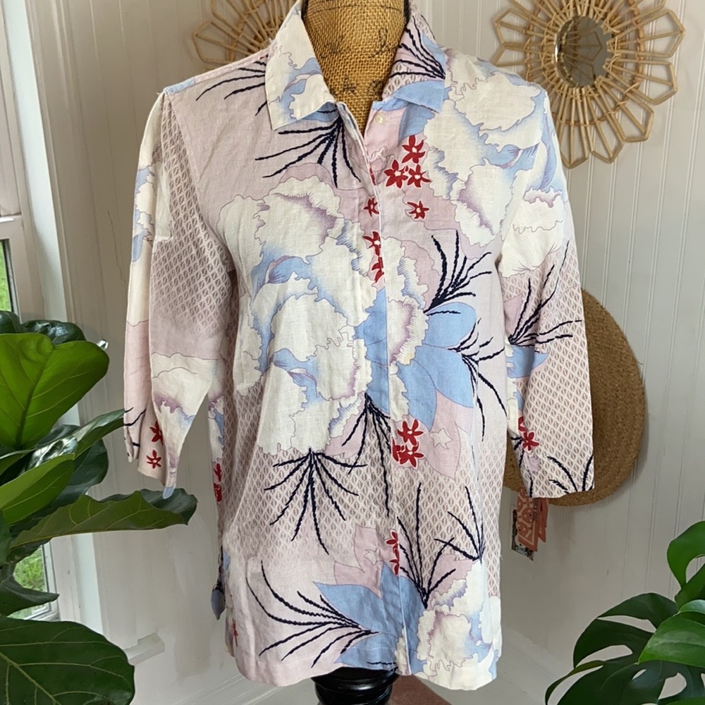 Outfit JPR Artsy 100% Linen Button Down Tunic Top Sz S